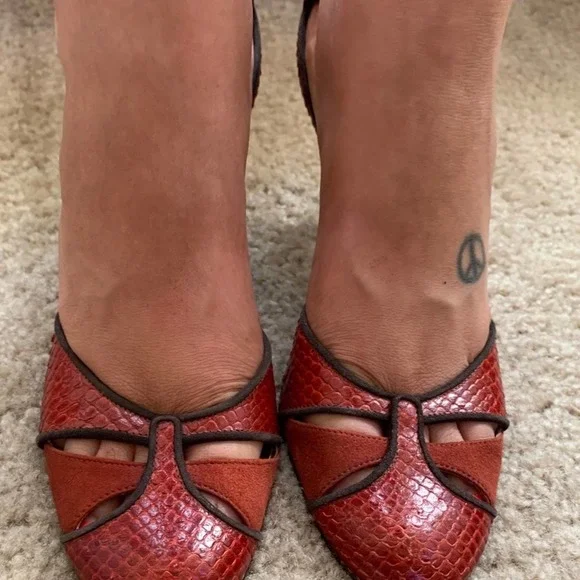 Saks Fifth Avenue Snakeskin Suede Open Sides Heels - Picture 5 of 12